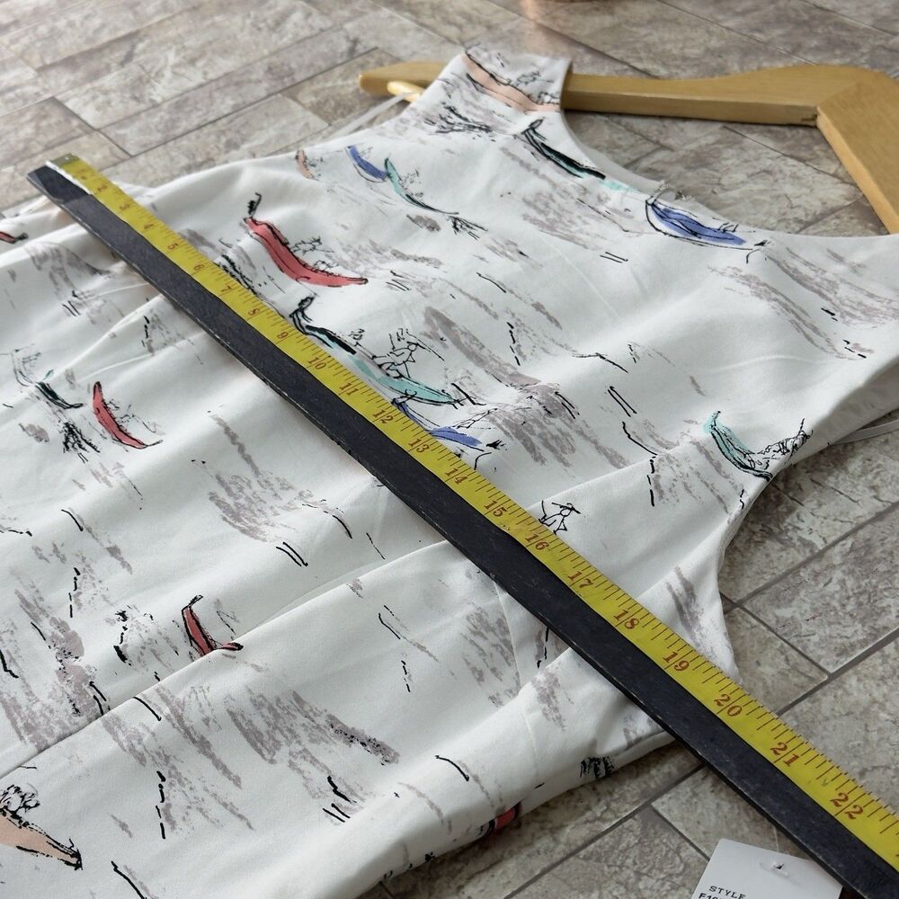 NEW Leslie Fay Venice Gondula Boat White Sleeveless Knee Length Shift Dress 14 - Picture 16 of 17